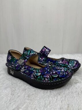 ALEGRIA / purple blue white Paloma Hibiscus floral mary Jane shoes / 39